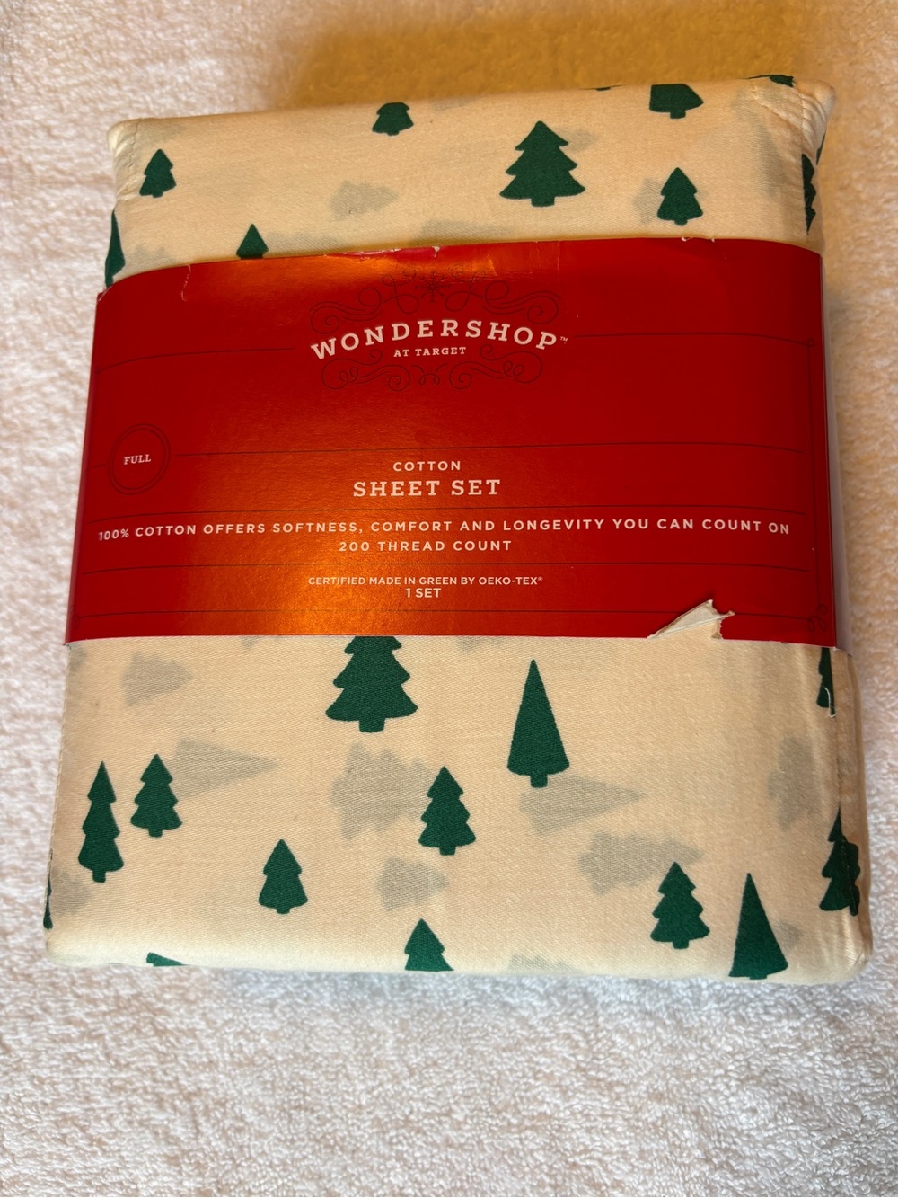 Wondershop - Green Tree Cotton Sheet Set - Full. 200 Thread Count. NEW